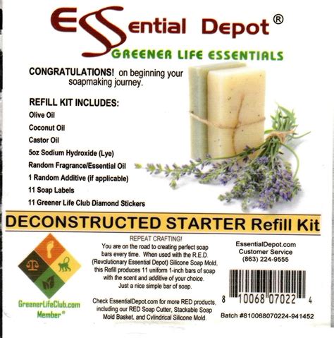 Essential depot - Includes everything you need to make a loaf of soap (maximum loaf size: 11.25 (L) X 3.25 (W) X 3.70 (H)). Essential Depot's DECONSTRUCTED Starter Soap Making Kit is specifically designed to teach the craft of making soap. Use the kit to take the first step, by making a terrific loaf (that can be cut into 11 x 1 inch bars) …
